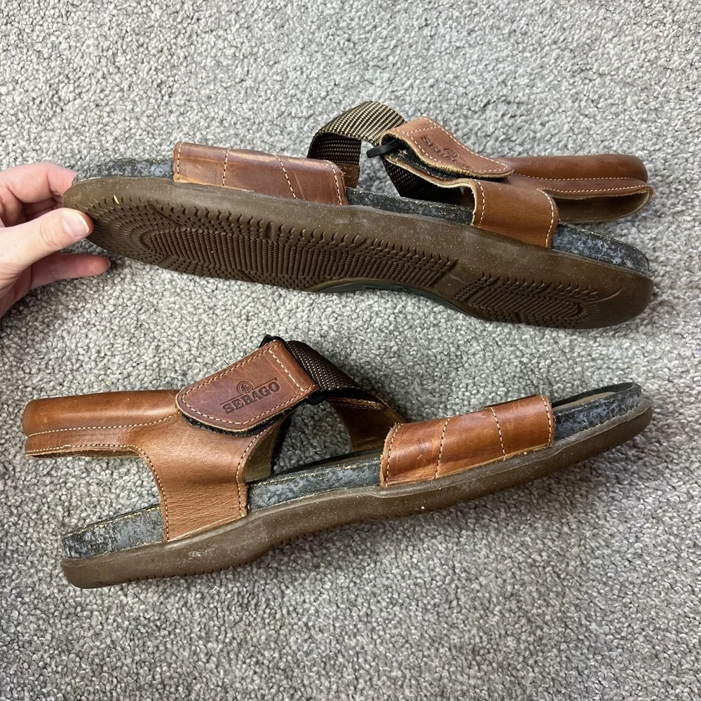 Sebago Docksides Sandals Mens Size 13 Brown‎ Leather Adjustable Slip On Comfort